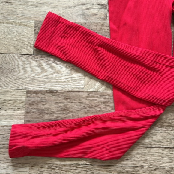 Seamless red ribbed unitard tank top leggings romper women's size Small - Picture 6 of 6